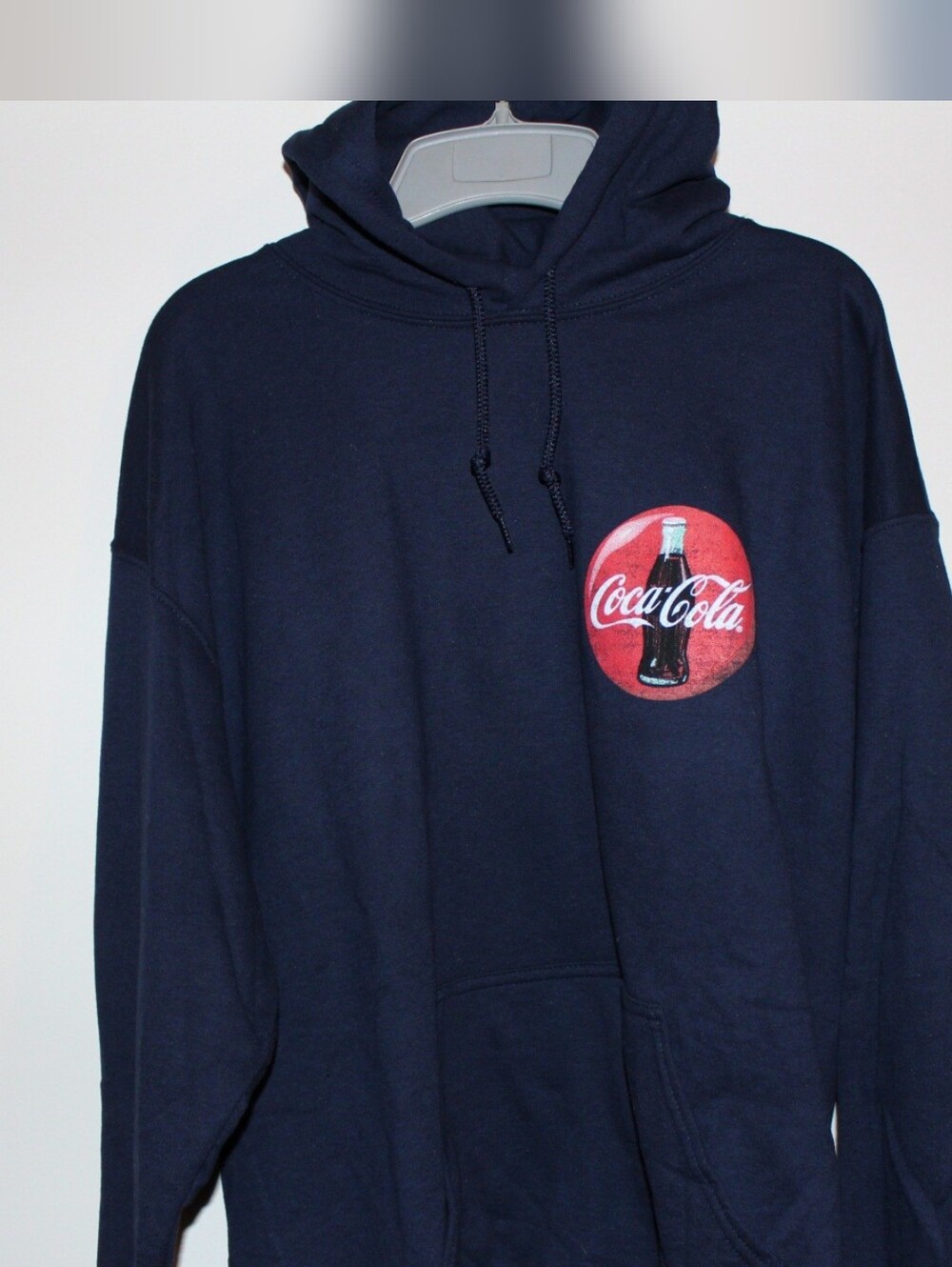 Coca Cola Navy Hoodie with Red Logo Chest Emblem